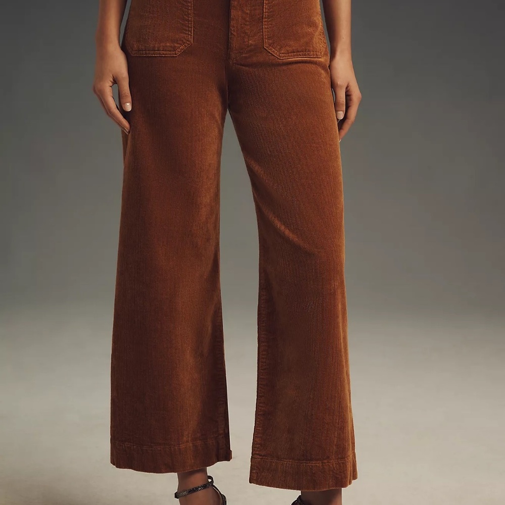 The Colette Cropped Bronze Wide-Leg Pants Maeve Corduroy Anthropologie  25 NEW! - Picture 2 of 6